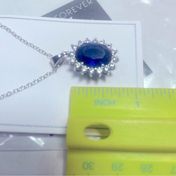 BNWT STERLING FOREVER LAB CREATED SAPPHIRE & CZ DIANA NECKLACE 16”-18” - Picture 11 of 14
